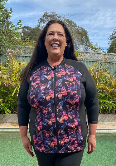 Plus Size Swim Rashie 3/4 Sleeve in Butterfly Breeze