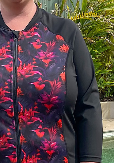 Plus Size Swim Rashie 3/4 Sleeve in Firey Floral