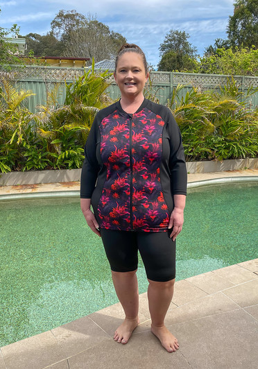 Plus Size Swim Rashie 3/4 Sleeve in Firey Floral
