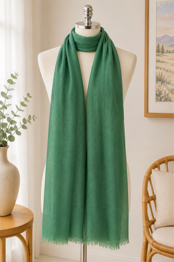 Green Cotton Blend Scarf