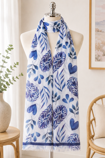 Blue Floral Heart Scarf