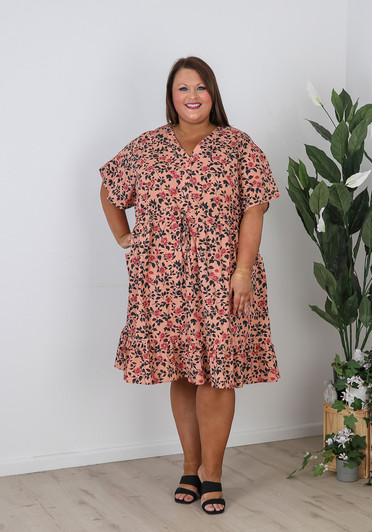 Plus Size Short Sleeve Peach Summer Dress