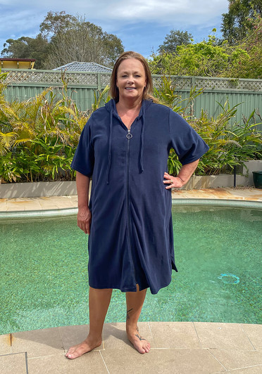 Plus Size Dark Blue Terry Toweling Swim Robe