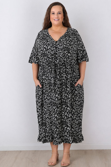 plus size black white floral dress sizes 18 to 32 
