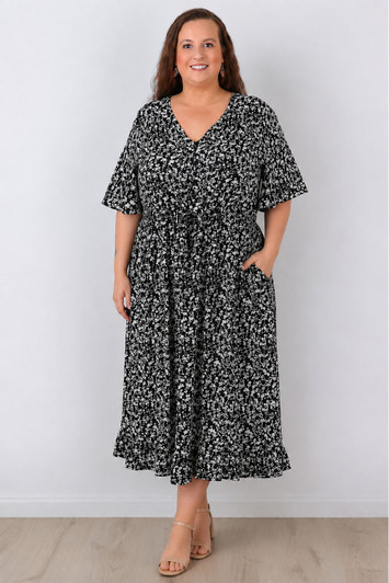 plus size black white floral dress 