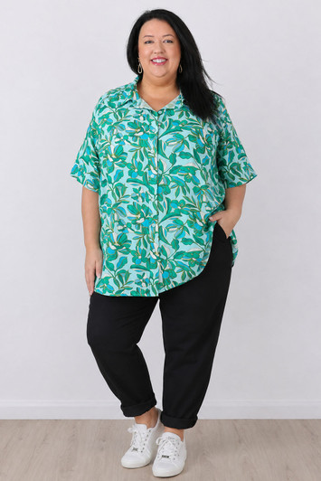 plus size blue green floral shirt 