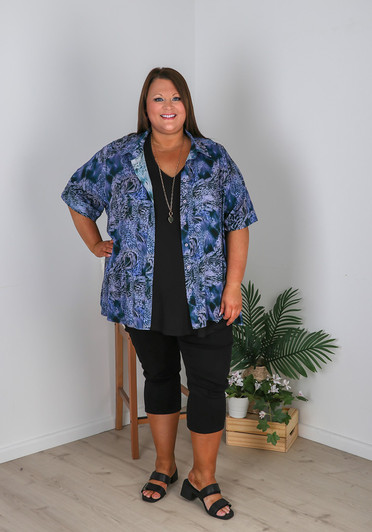 Plus Size Tab Sleeve Shirt In Periwinkle Animal Print