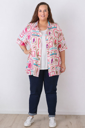 plus size pink monkey print shirt 