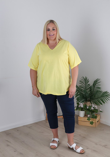 Plus Size V Neck Cotton Tee In Yellow