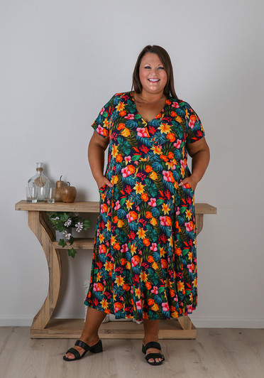 Plus Size Summer Stretch Tropical Dress