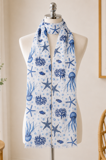Under the Sea Blue and White Scarf