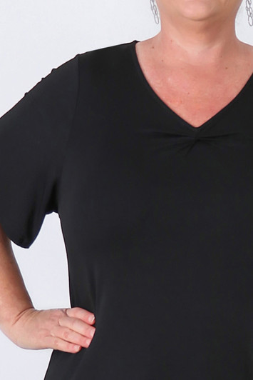 Plus Size Pinched V Neck Top In Black 