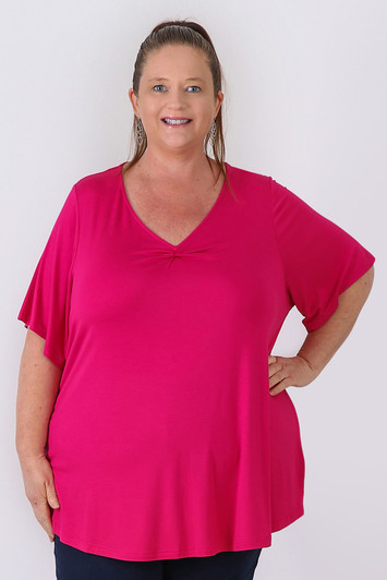 Plus Size Pinched V Neck Top In Pink