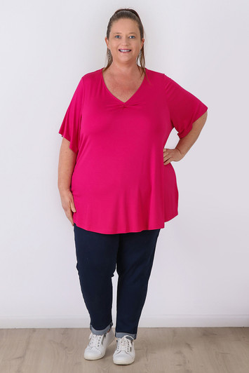 Plus Size Pinched V Neck Top In Pink