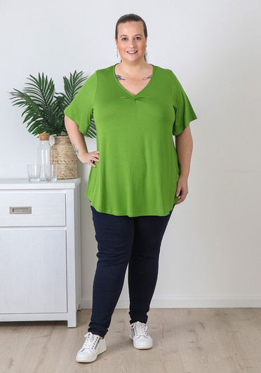 Plus Size Pinched V Neck Top In Avocado