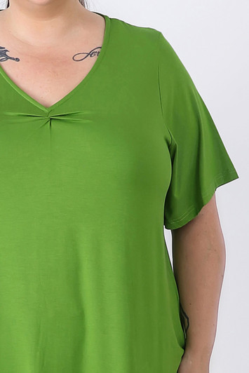 Plus Size Pinched V Neck Top In Avocado