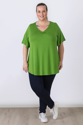 Plus Size Pinched V Neck Top In Avocado by Curvaceous