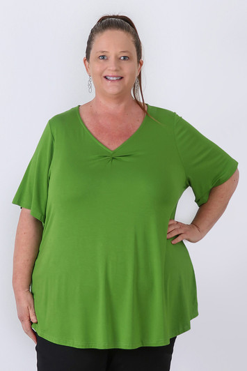 plus size Pinched V Neck Top In Green