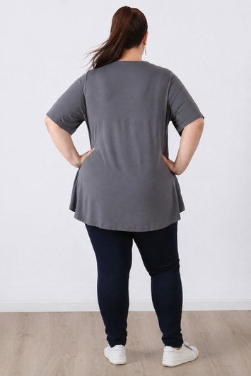 Plus Size Pinched V Neck Top In Grey