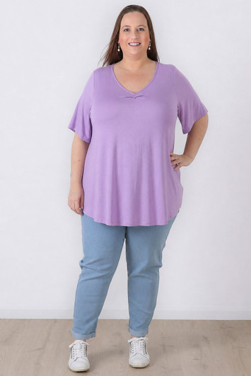 Plus Size Pinched V Neck Top In Lilac