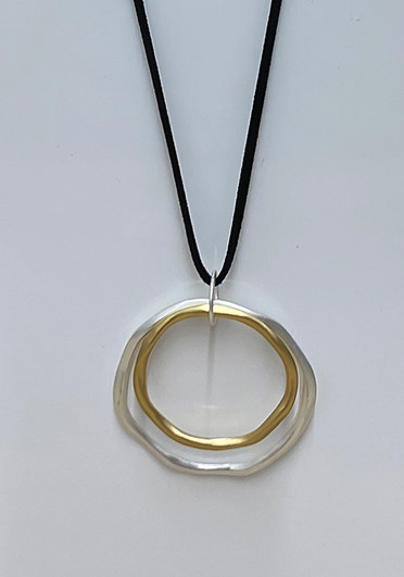 White Silver And Gold Double Ring Necklace