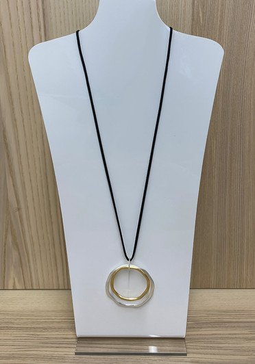 White Silver And Gold Double Ring Necklace