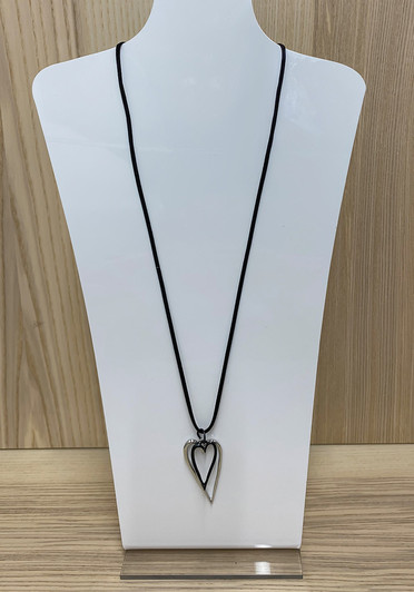 Silver And Black Double Heart Necklace