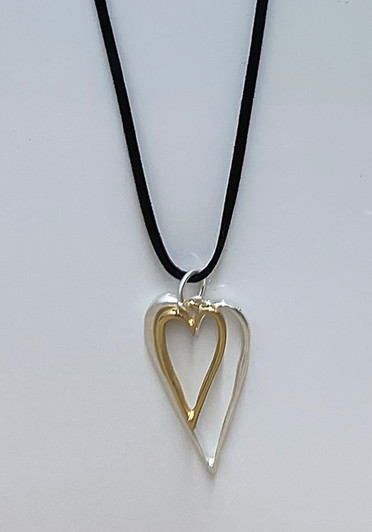White Silver And Gold Double Heart Necklace