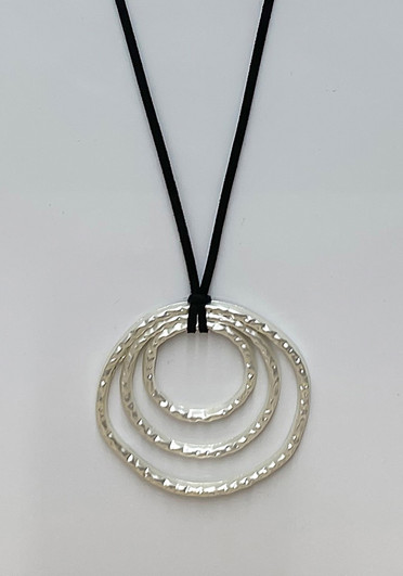 Solid White Silver Triple Ring Necklace