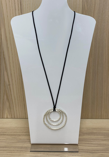 Solid White Silver Triple Ring Necklace