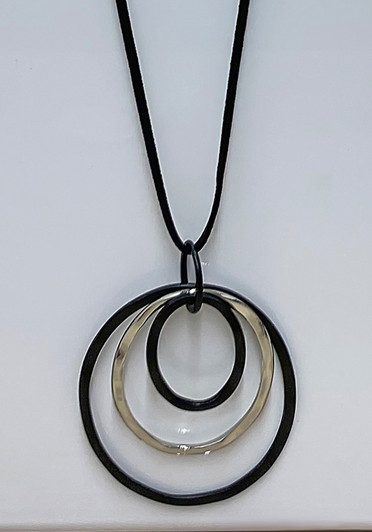 Black And Silver Triple Ring Necklace