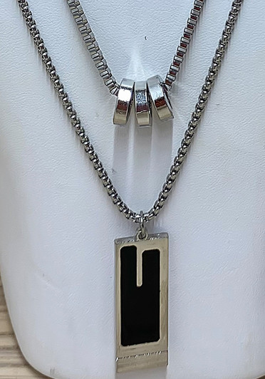Rectangular Silver Pendant Necklace