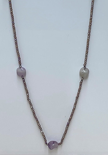 Lilac Beaded Station Chain Necklace