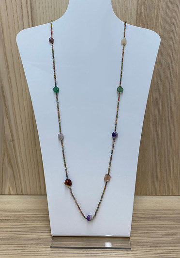 Multi Toned Beaded Station Chain Necklace