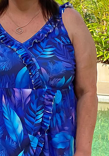 Plus Size Summer Blue Leaf Swim Dress