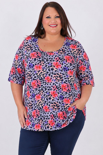 Purple Animal Print Bloom Scoop Neck Top