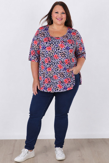 Purple Animal Print Bloom Scoop Neck Top