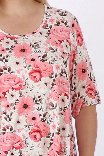 Plus Size Pink Floral Stretch Scoop Neck Top