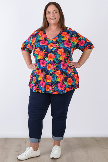 plus size Hibiscus Garden Stretch Top