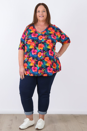 plus size Hibiscus Garden Stretch Top
