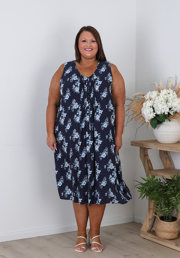 Plus Size Slip On Navy Floral Dress