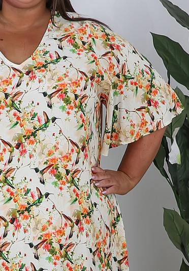 Plus Size Tie Waist Maxi Dress In Hummingbird Print