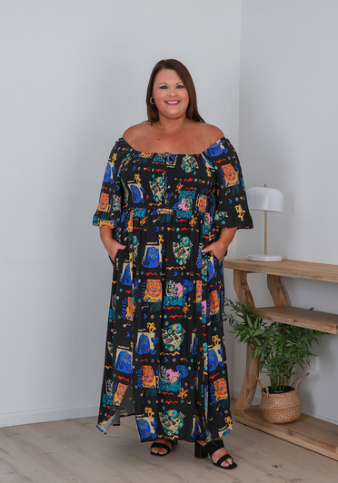 Plus Size Shirred Shirred Bust Maxi Dress Soleil Sun Print