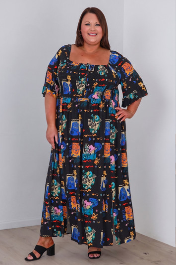 Plus Size Shirred Shirred Bust Maxi Dress Soleil Sun Print