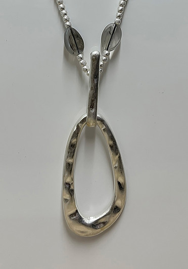 Hammered Silver Pendant Beaded Chain Necklace