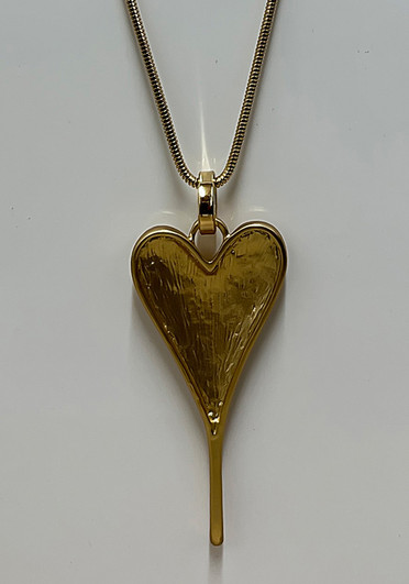 Gold Elongated Heart Pendant Necklace