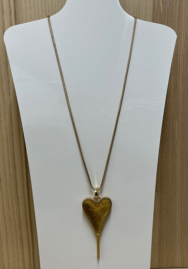 Gold Elongated Heart Pendant Necklace