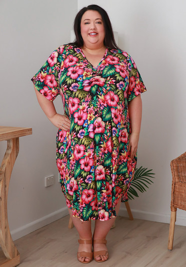 Short Sleeve Hibiscus Floral Dress