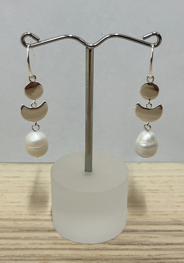Crescent And Pearl Drop Earrings In Silver From Curvaceous