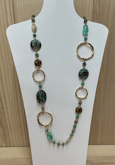 Earthy Green And Organic Gold Circle Necklace From Curvaceous